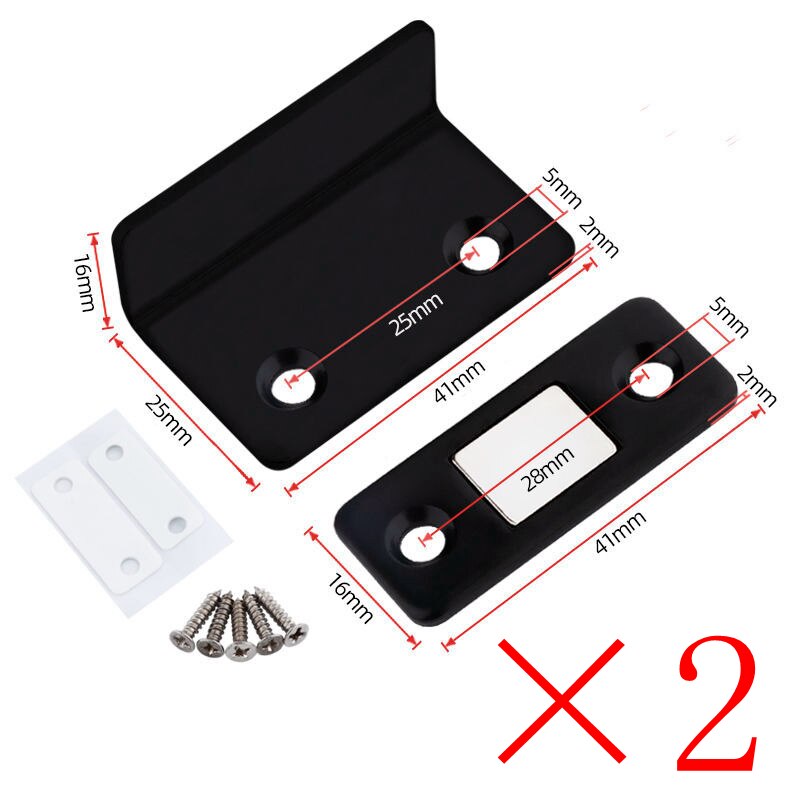 Aimant de porte coulissante de placard sans poinçon, forte aspiration magnétique: 2 set black