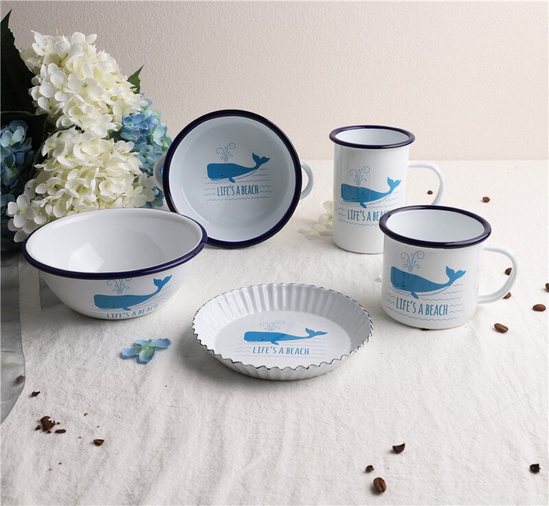 Cartoon Walvis Kinderen Kom Verdikte Emaille Kom Dessert Cake Tray Melk Cup
