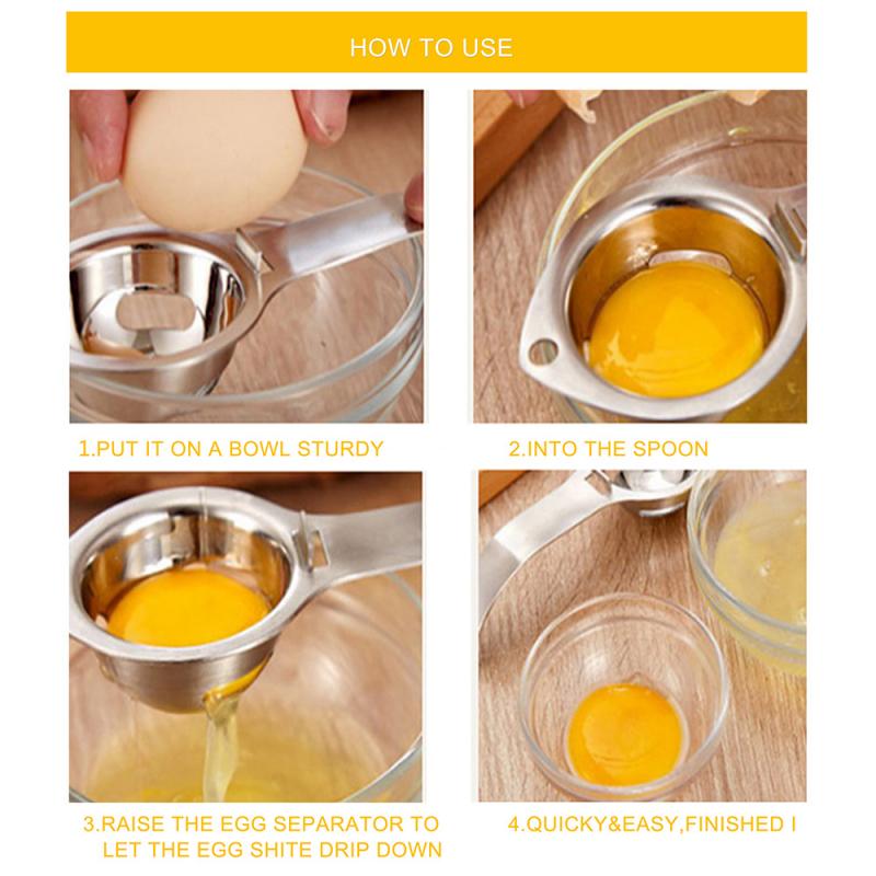 Roestvrijstalen eiwitscheider, eidooierfilter, keukenaccessoires, scheitrechter, lepel, eiverdeler