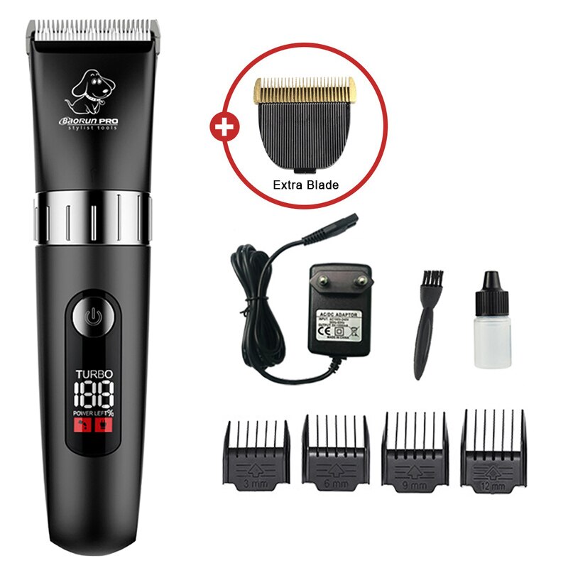 Baorun-cortadora de pelo para perros, máquina de afeitar eléctrica, resistente al agua, con pantalla LED, para animales, 110-240V: T5 Add Blade