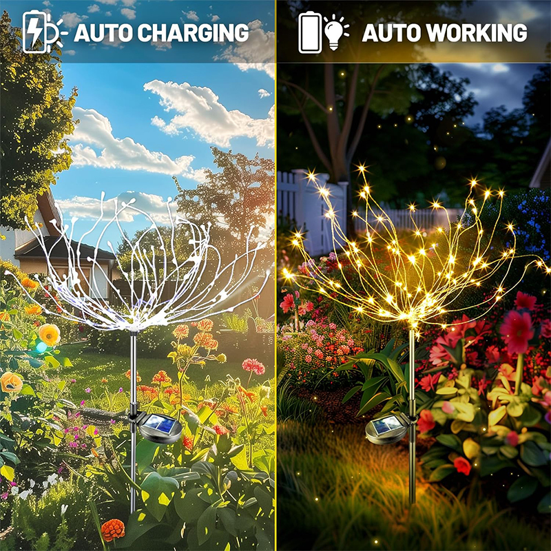 Luces solares impermeables para exteriores, decoraciones exteriores para jardín, lámpara LED de fuegos artificiales para Patio, camino, césped y balcón