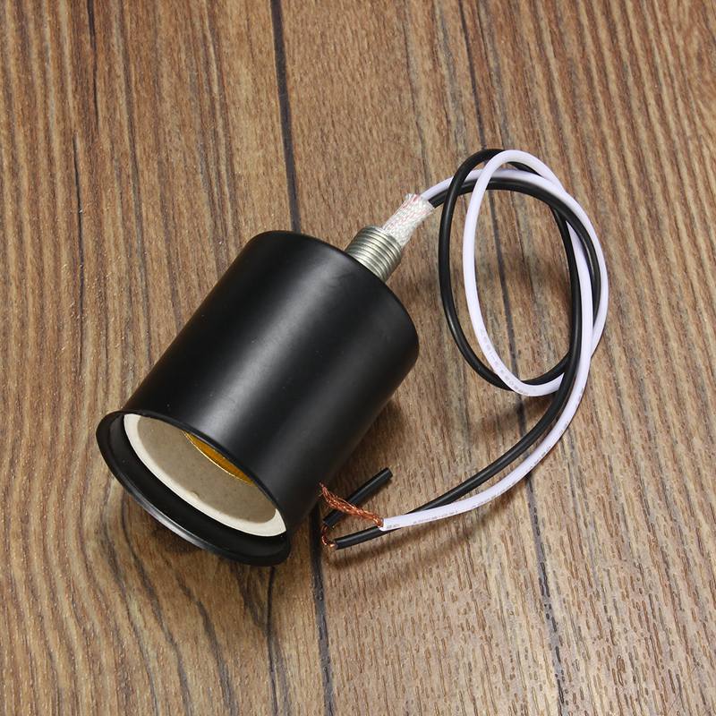 E27 Lamp Base Vintage Retro Antique Edison Ceramic Screw Bulb Hang Socket Lamp Base Holder Light Fitting With Wire 230V: Black