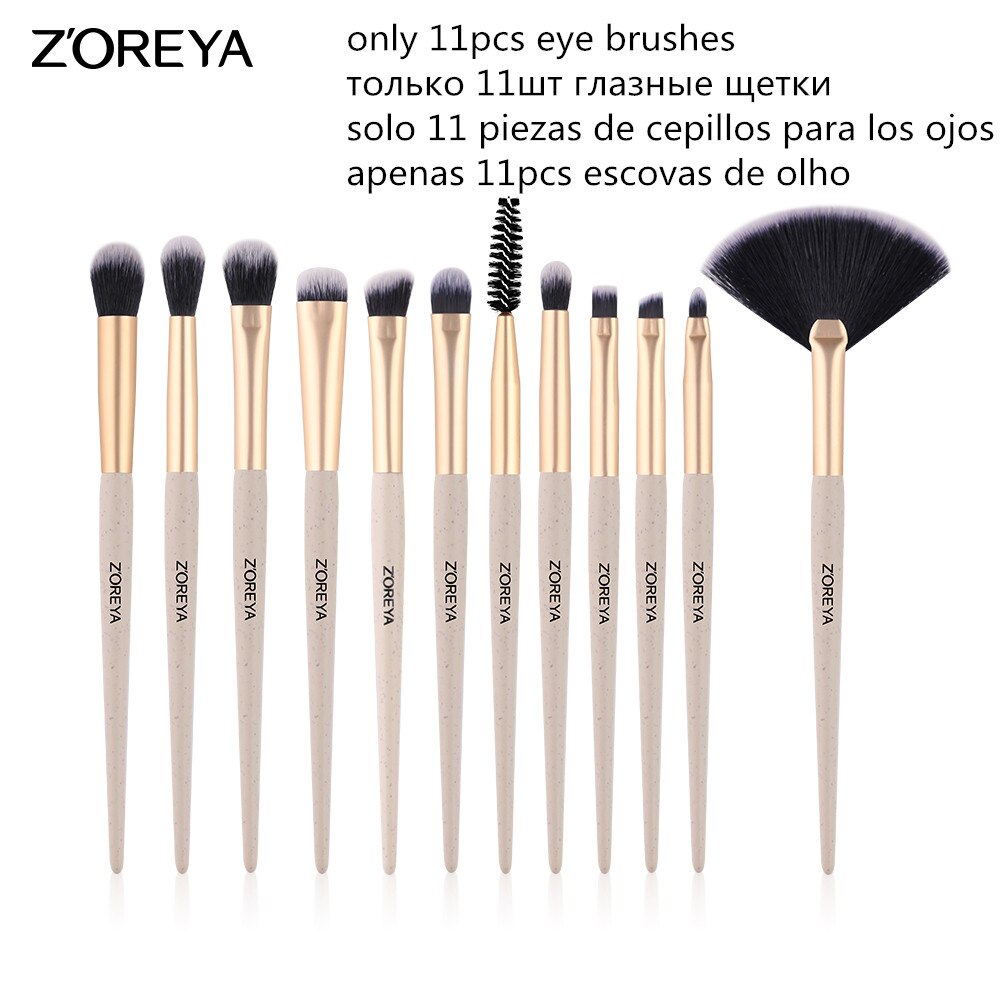 ZOREYA-Juego de brochas de maquillaje, 16 piezas, brochas de maquillaje Premium, brochas de base en polvo, ventilador, sombra de ojos, brocha de mezcla,: 12pcs eye brushes