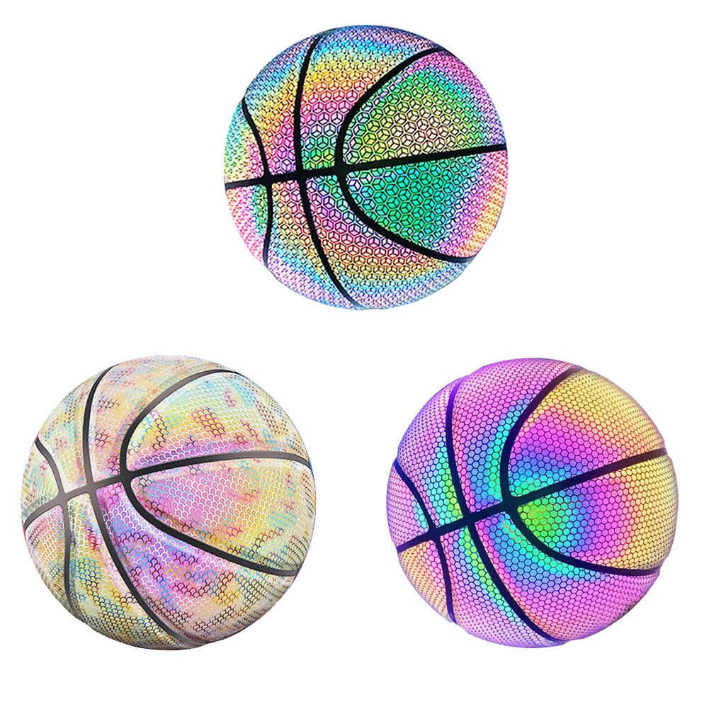 Glowing Basketball Luminous Basketball Cement Floor Individual Holographic Reflective PU Leather Basketballs Night Game Street