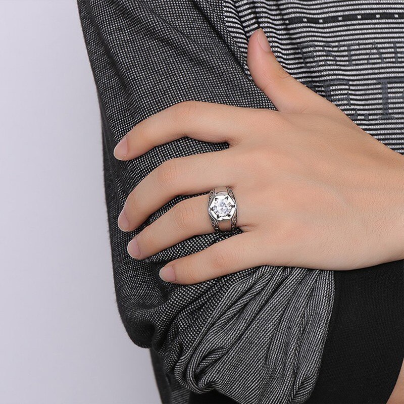 Vnox Fleur-de-lis Pattern AAA Stone Ring for Women Men Stainless Steel Casting Male Punk Rocky Hip hop Jewelry