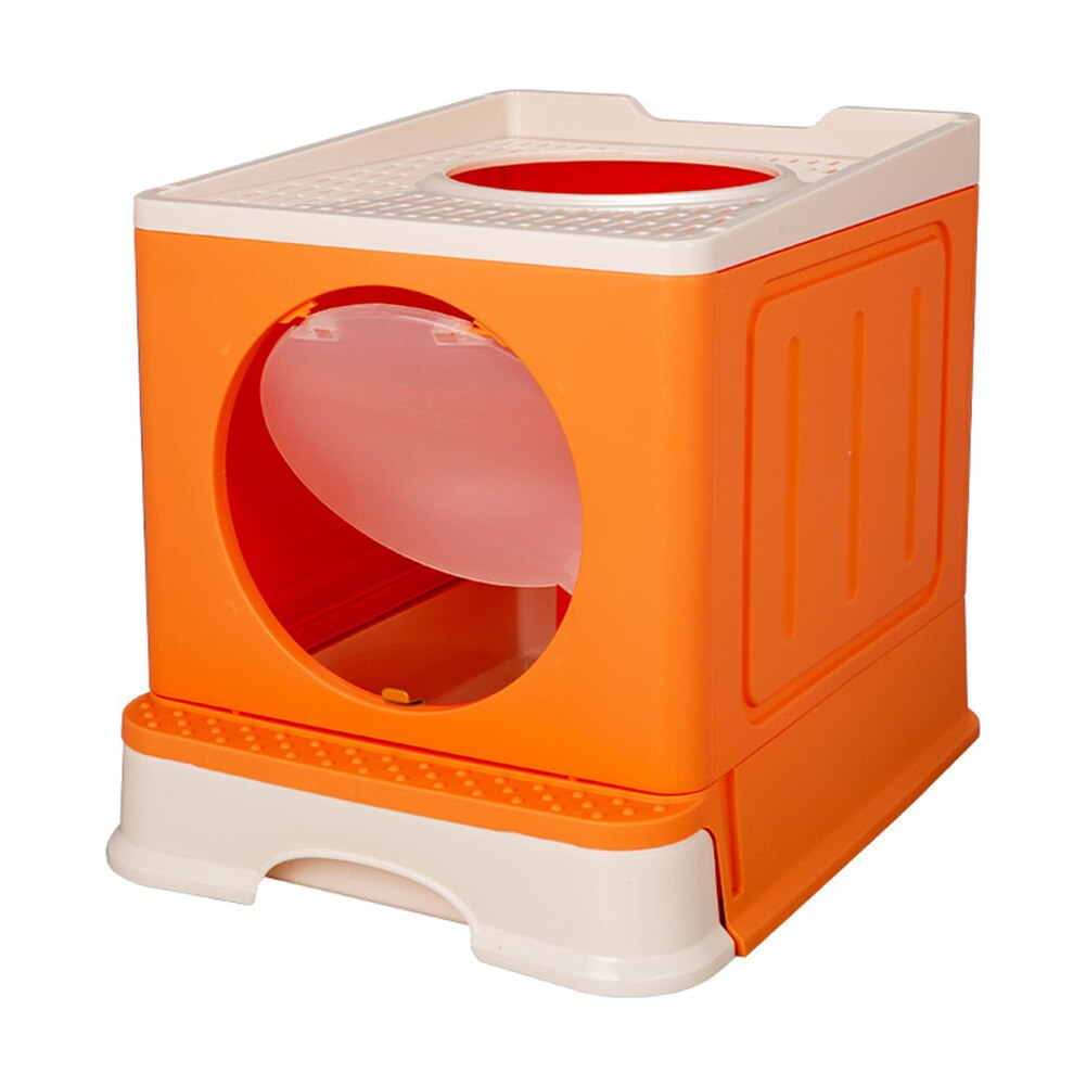 Top Exit Cat Litter Box with Lid Folding Large Enough Kitty Litter Boxes, Front Enter Tray Toilet Including Pet Litter Scoop: orange