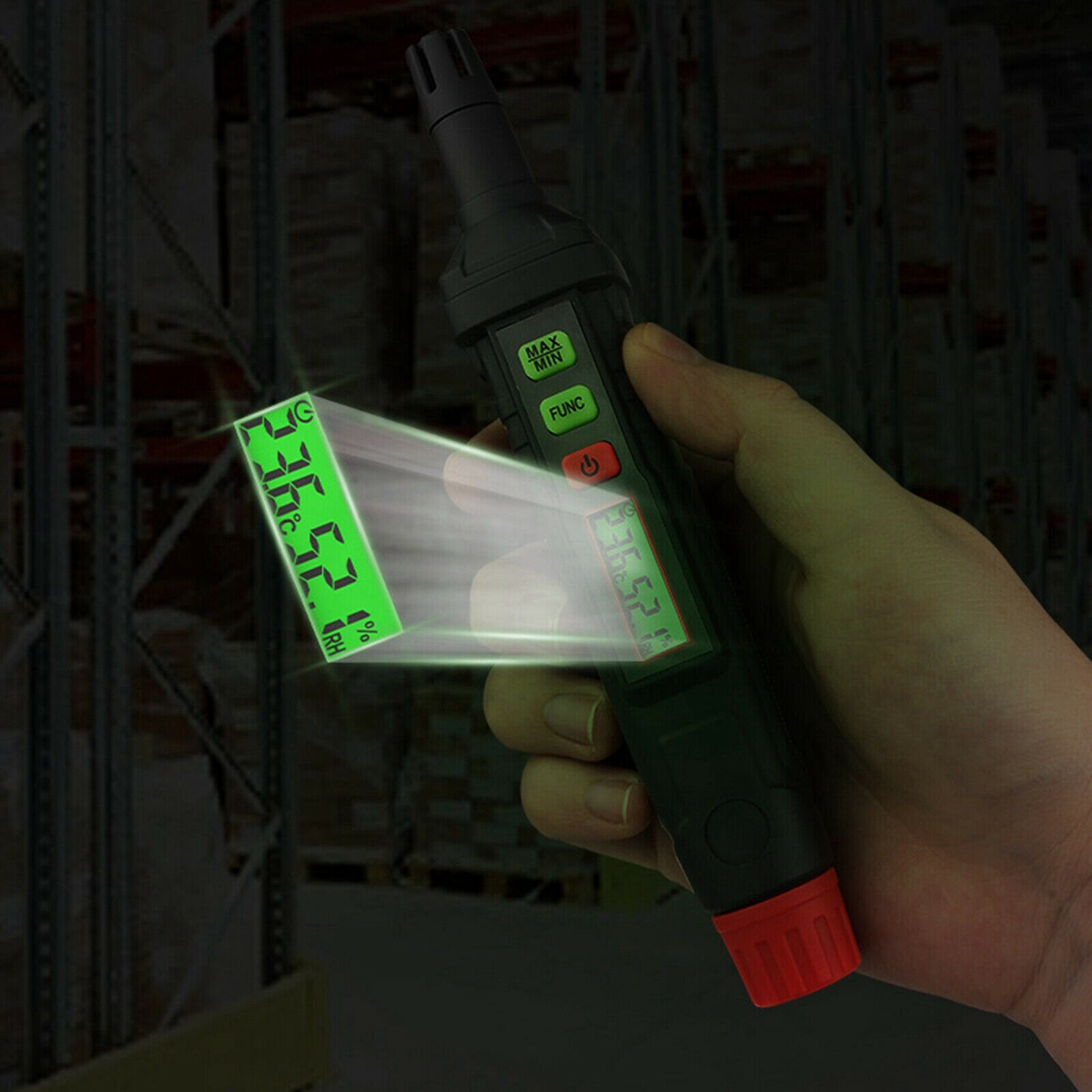 LCD Display Handheld HT62 4-in-1 Digital Psychrometer Thermo-Hygrometer Mini Meter Pen Measuring Tool Black