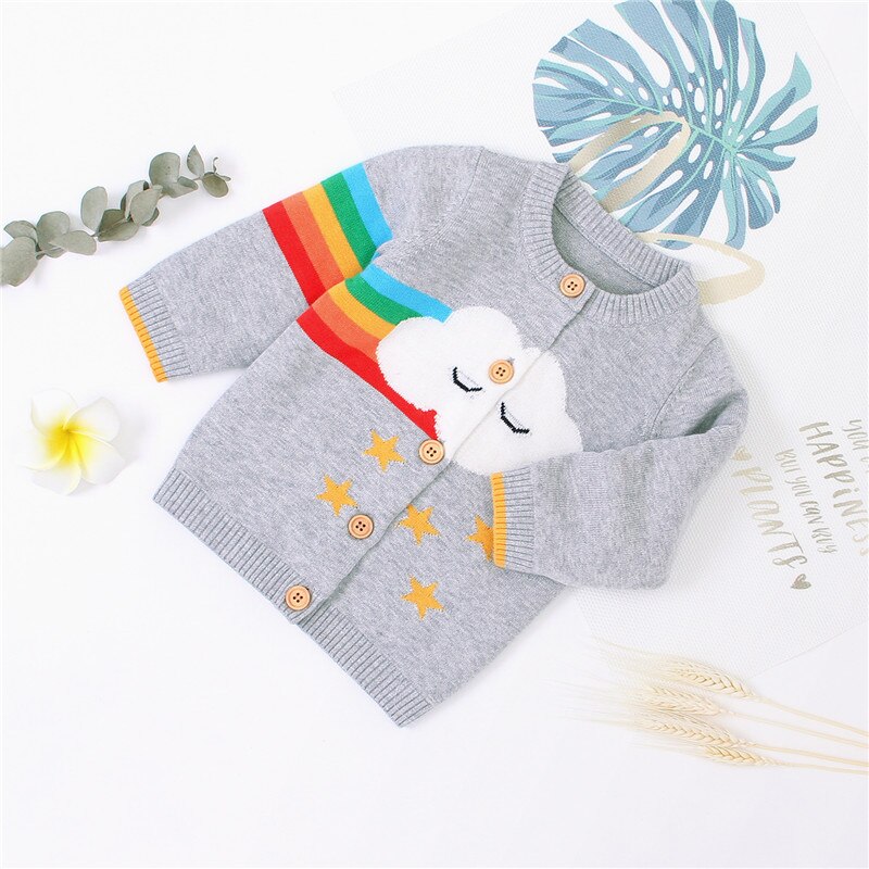 0-18M Baby Rainbow Cloud Star Knitted Sweater Winter Autumn Newborn O-Neck Long-Sleeve Button Cardigan Girl Boy Cartoon Outwear