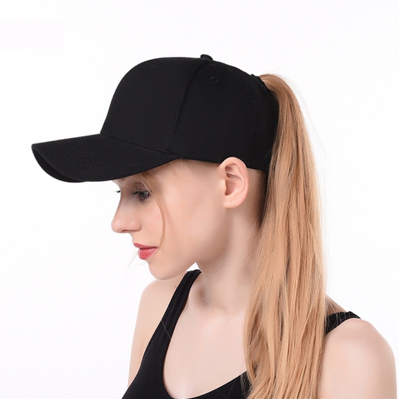 Ponytail Baseball Cap Women Men Solid Color Cotton Breathable Sunshade Sun Hat