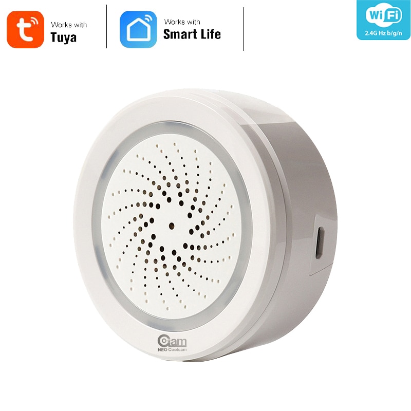 NEO Coolcam Temperature Humidity Alarm Sensor Wifi Siren Tuya Compatiable With Echo Google Home Assistant