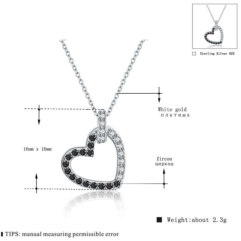 Heart Black & White Silver Eternity Band Fine Jewelry Trendy Engagement Necklaces for Women Cute Wedding Pendants P185