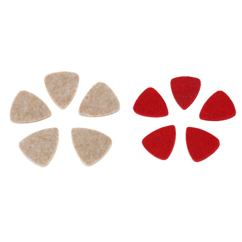 10 stuks zachte, harde ukelele, wollen viltplectrums, mandoline, gitaarplectrums, , 5 stuks rood en 5 stuks houtkleurig
