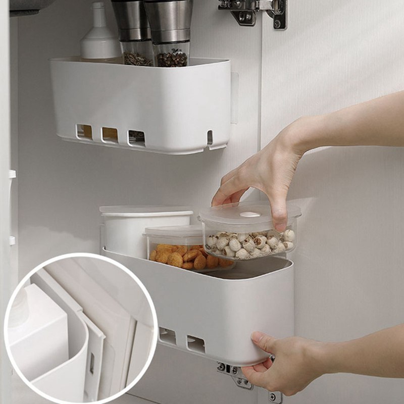 Hanging Storage Basket Wall-mounted Retractable Pull-out Kitchen Drawer Shelf Rack Cabinet Push-pull Box Home Kitchen Tool