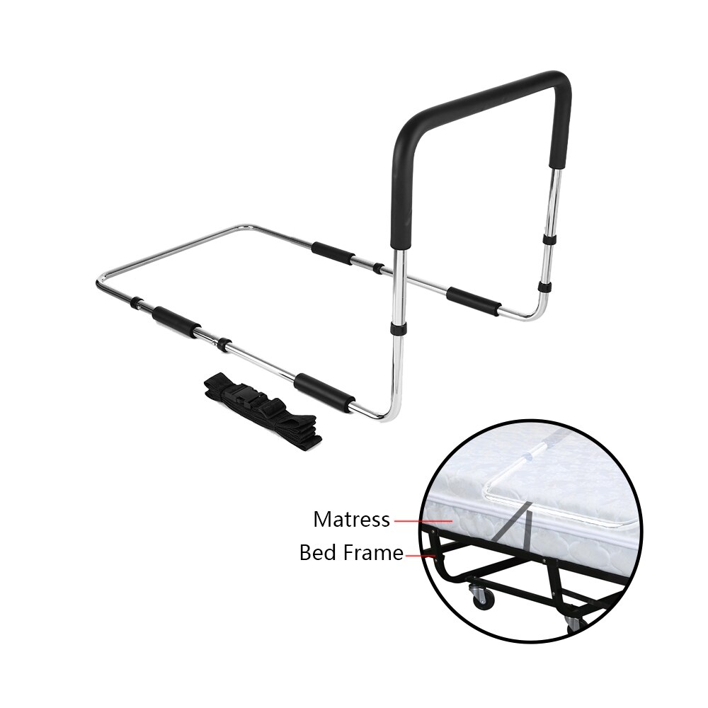 Carevas Hand Bed Rail Height Adjustable for Elderly Senior with Anchor Strap Iron Plating Bed Assist Bar Handle Safety Hand Rail