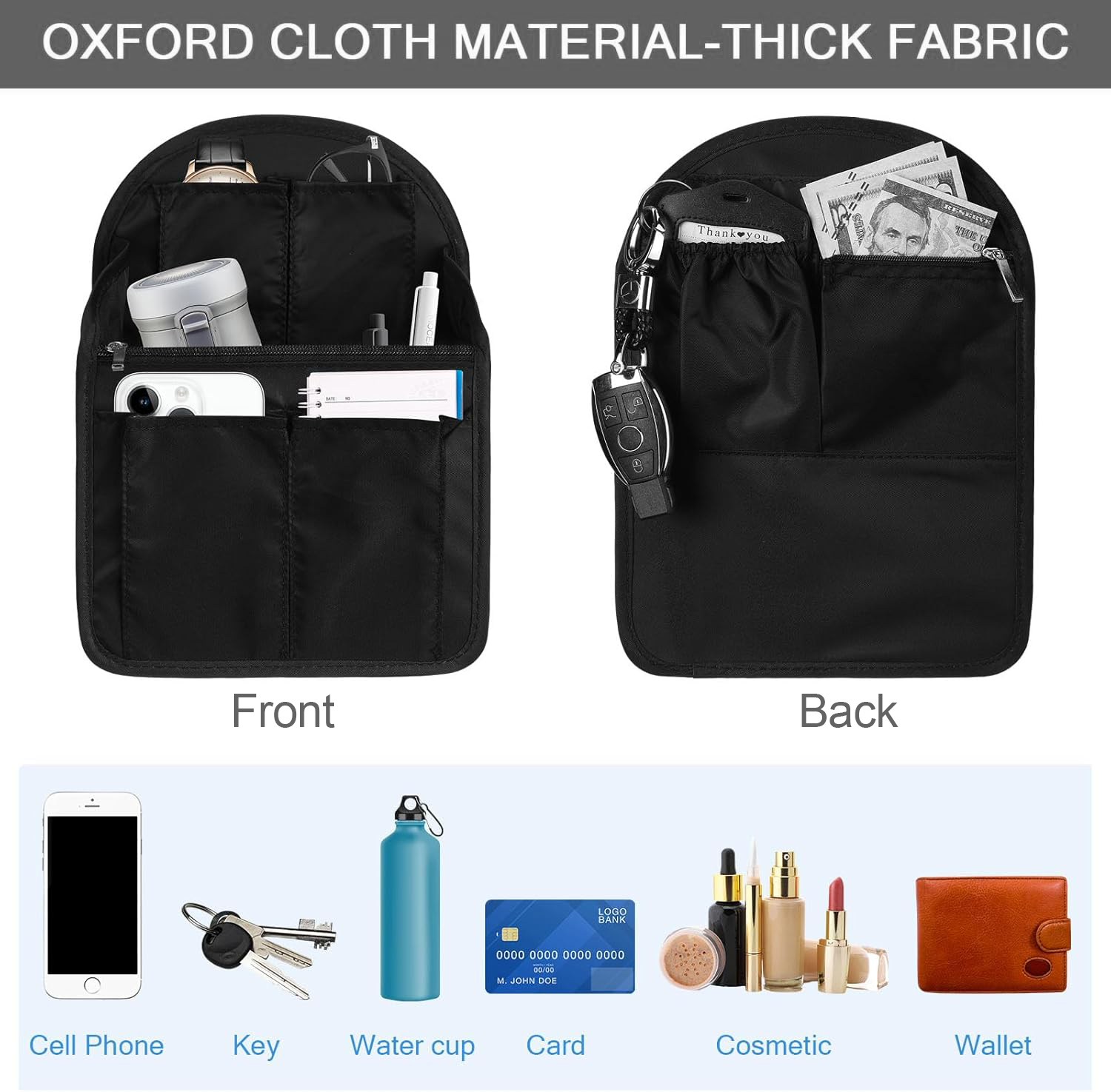 Organizador de mochila con forro insertado, bolsa de viaje colgante en bolsa con muchos bolsillos