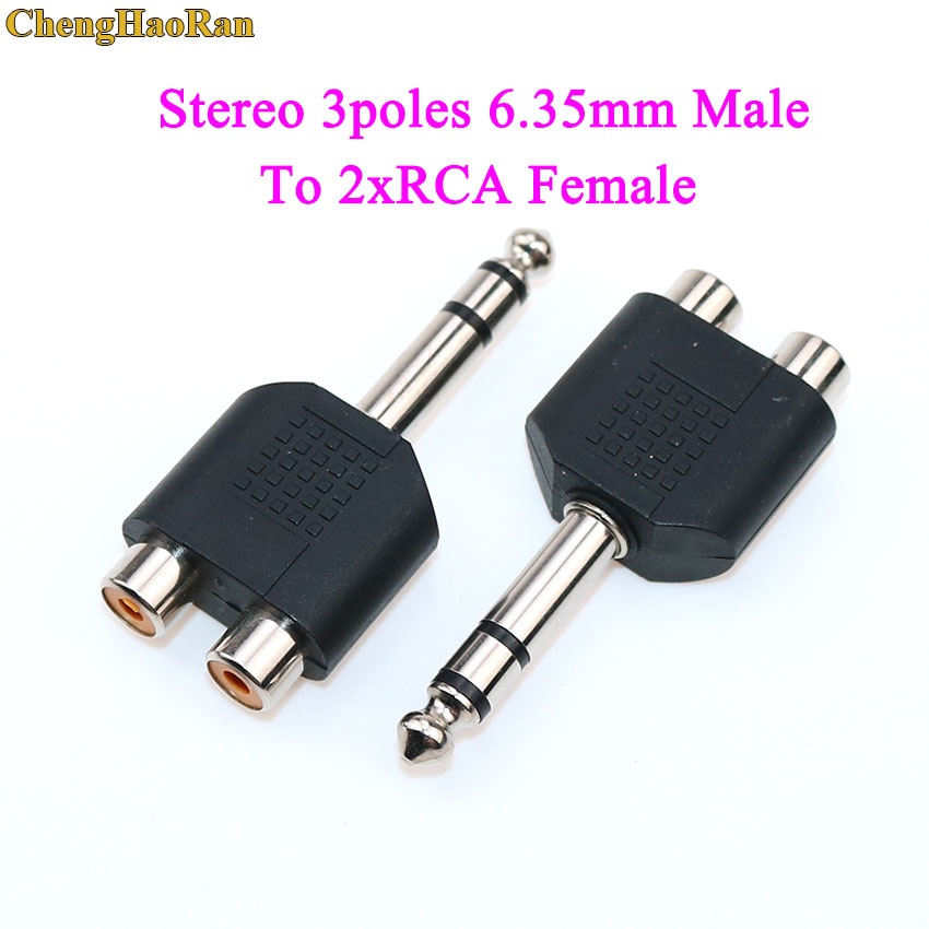 2/3- polig mono/stereo-jack 6.35mm to 2 xrca-jack ljudomvandlare dubbel hane/hona rca  to 6.5mm -hane kontakt förnicklad kontakt: Armégrön