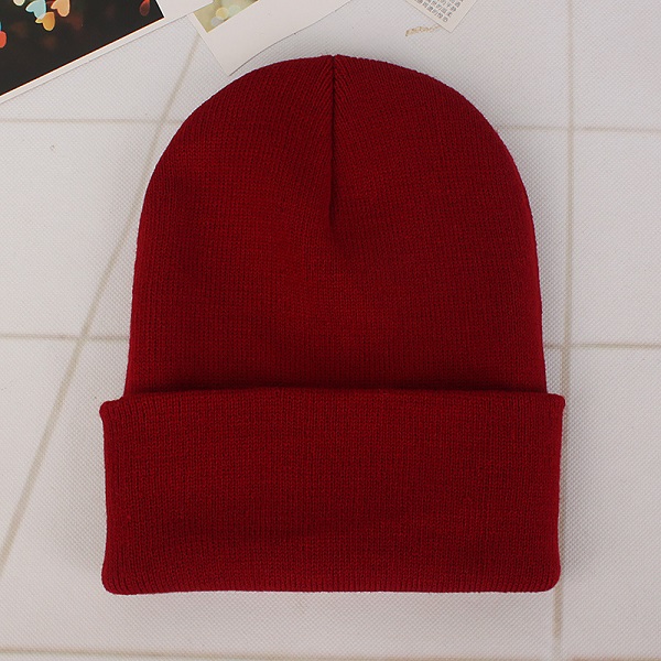 Winter Hats for Woman Beanies Knitted Solid Cute Hat Girls Autumn Female Beanie Caps Warmer Bonnet Ladies Casual Cap: Wine Red Cap