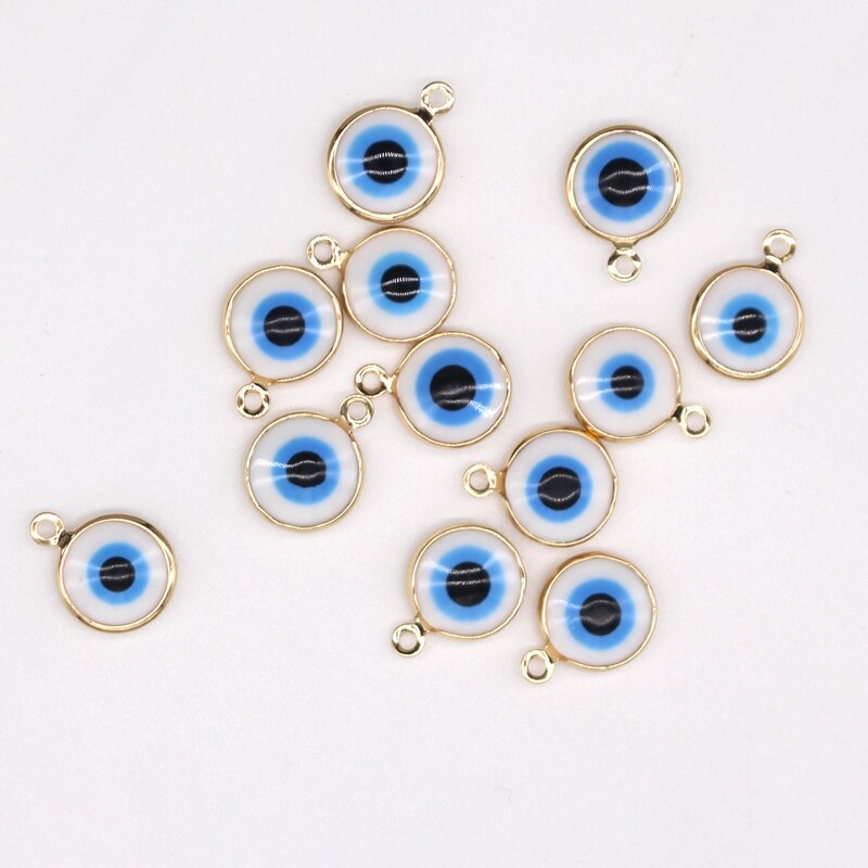 10 stücke Nette Mini Kleine Evil Eye Kreis Ohrring Harz Charms Goldene Glück Armband Halskette Perlen Anhänger Für Schmuck Machen