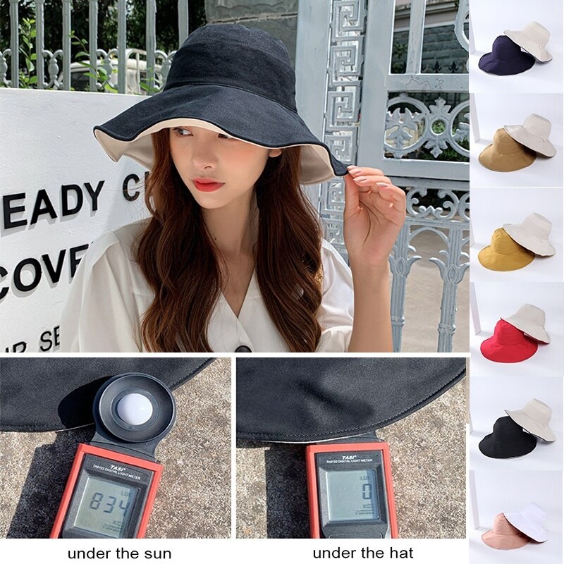 GOUTER Both Sides Broad-brimmed Hat Japanese Style Women Outdoor UV Protection Bucket Hat Foldable Wide Brim Hat Beach Sun Hat