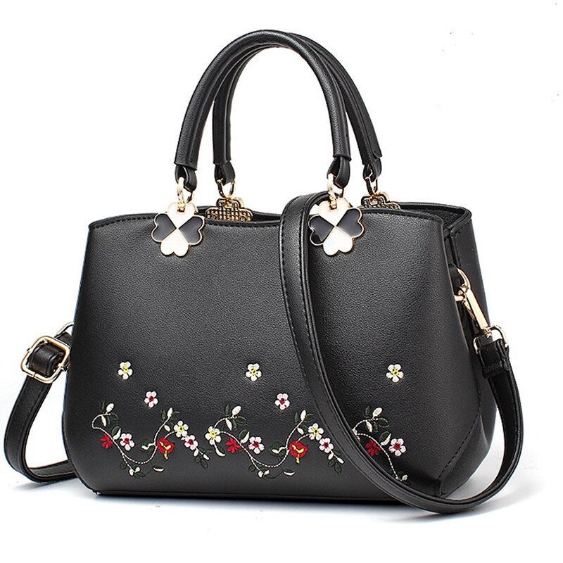 Women Bag Women Leather Handbag Women Shoulder Bag Crossbody Handbag Big Boston Flower Embroideried Rivets Chinese Style