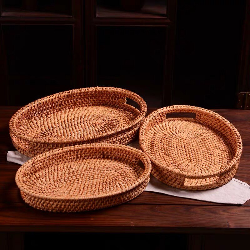 Opbergmand handgevlochten rotan bruin ovaal in oude tradities fruit brood snack opbergmand keuken huishoudelijke artikelen