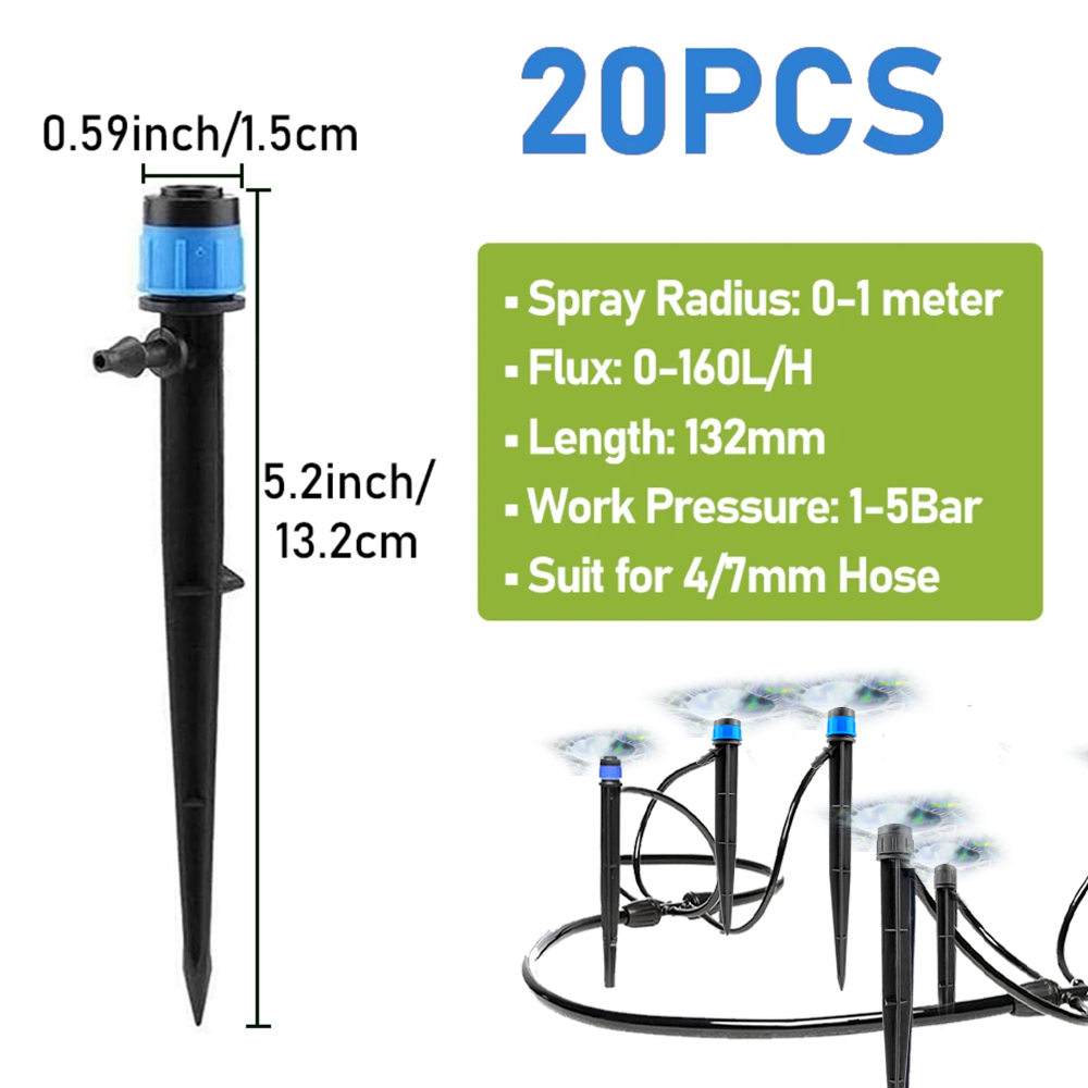 Irrigation Dripper Drip Emitters Micro Spray Adjustable 360 Degree Garden Water Flow Irrigation Drippers for 4/7mm Watering Kits: green