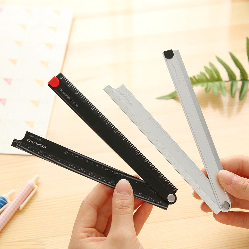 Japanese Aluminum Alloy Foldable 15cm-30cm Ruler Simple 90 degree Folding Metal Stationery Ruler