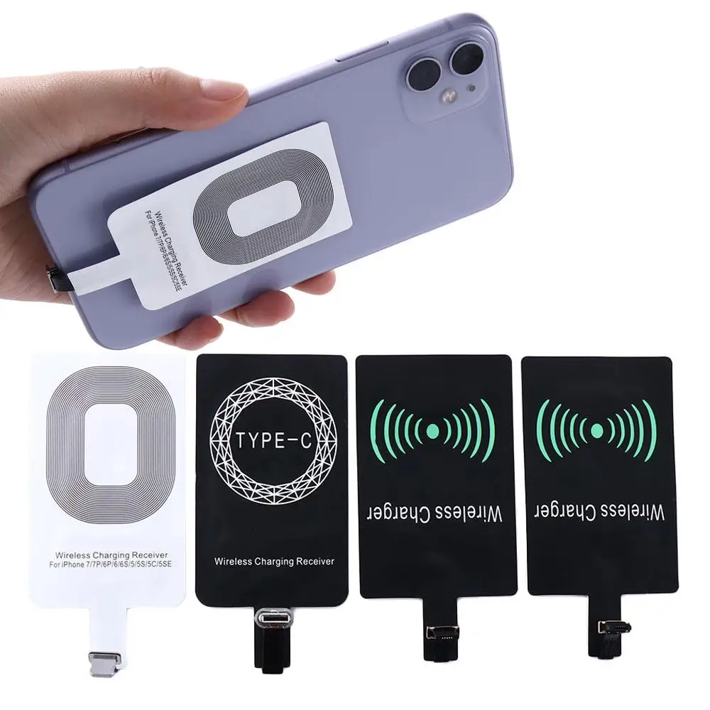 Typ-c-adapter qi trådlös laddning induktionspatchladdningsspolemottagare laddare för iphone 5 5s se 6 6s 6 plus 7 plus android