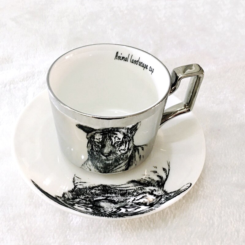 Luxus Knochen China Reflexion tasse Karikatur Katze anamorph tasse Tiger becher sterben Spiegel Sammlung Leopard becher: Schwarz
