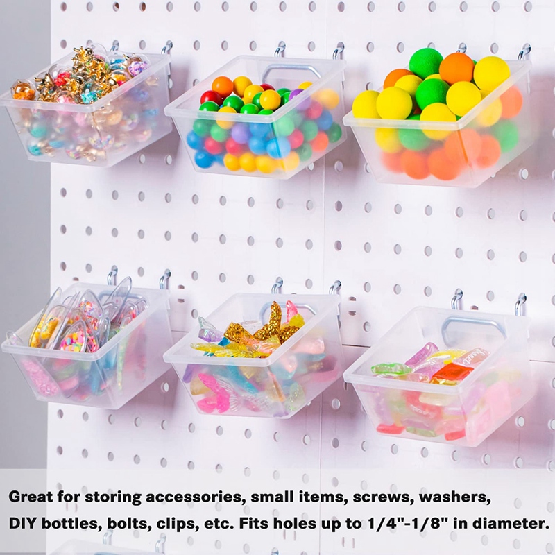 12 Pieces Pegboard Plastic Bins Kit - Pegboard Bins with Hooks - Pegboard Accessories Workbench Bins Fits to Peg Board