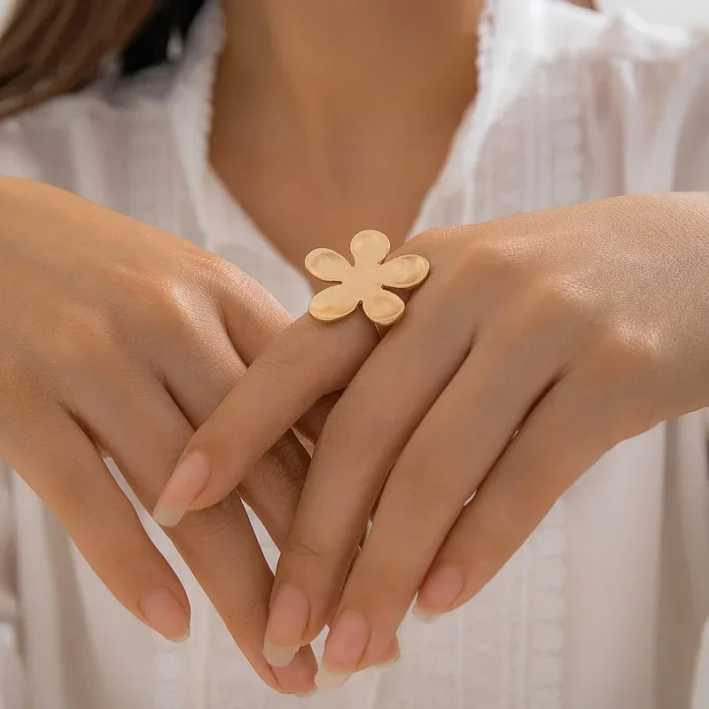 Anillos irregulares gruesos y grandes geométricos de Color dorado y plateado para mujeres y hombres, anillos de dedo con conexión de cuerda elástica con personalidad