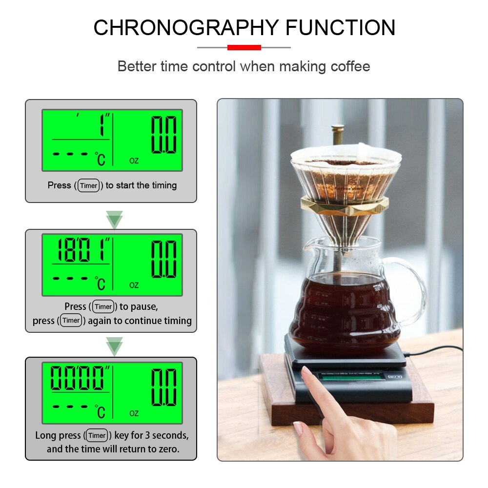 Hånddryp kaffevægt med timer temperatursonde digital hæld kaffe termometer vægt elektronisk lcd mad køkkenvægt