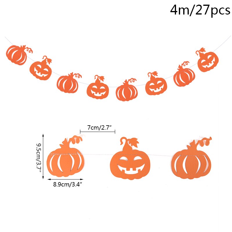 Halloween Paper String Banner Orange Pumpkin Bat Spider Skull Paper Garland Halloween Party Home DIY Hanging Bunting Decorations: B03