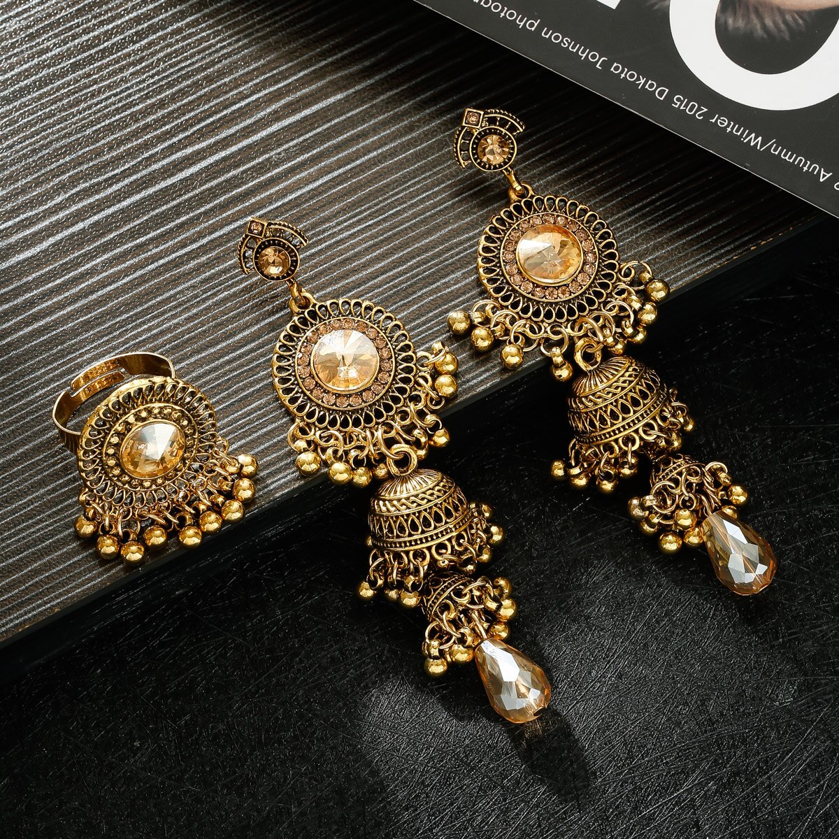 Dam & #39 ;s klassiska silverfärgade pärlörhänge/ringset bijoux bröllopssmycken galgar bohemia röda pärlor jhumka örhängen galgar: Stil 3