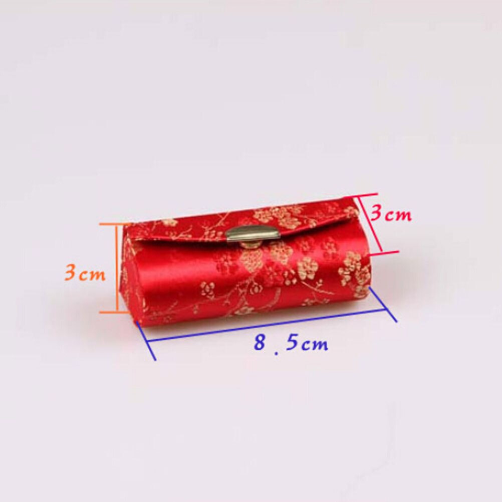 Chinese stijl retro lippenstiftdoos, brokaat geborduurde houder met spiegel, bruidsmeisjesbloem lippenstiftdoosjes