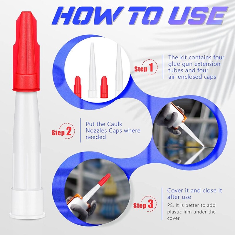 30 Pairs Caulk Nozzles Caps Set Plastic White Caulk Nozzles And Red Caulk Caps Nozzle Caps Adhesive Sealant Tool Retail