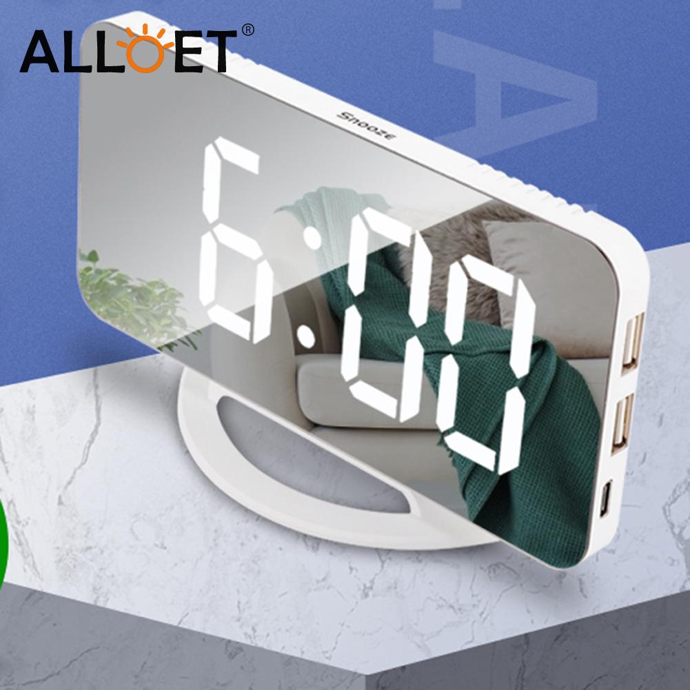 LED Screen Mirror Digital Display Wake Up Clock Desktop Automatic Photosensitive Multifunctional Electronic Alarm Clock Home