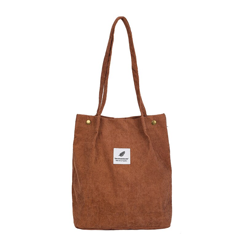 DWTS Hoge Capaciteit Vrouwen Corduroy Tote Dames Casual Effen Kleur Schoudertas Opvouwbare Herbruikbare Vrouwen Winkelen Strandtas: 2brown