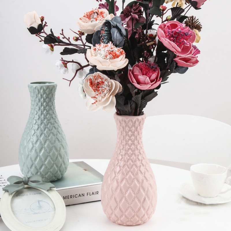 Vase à fleurs plastique rotin rose blanc | 1 pièce, Imitation céramique rose blanc, panier à fleurs, décoration de maison, décoration nordique