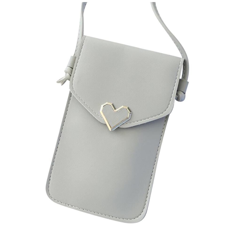 Touch Screen Mobile Phone Bag Womens Phone Bag Touchable Leather Change Bag Crossbody Mini Shoulder Bag Wallet: Grey