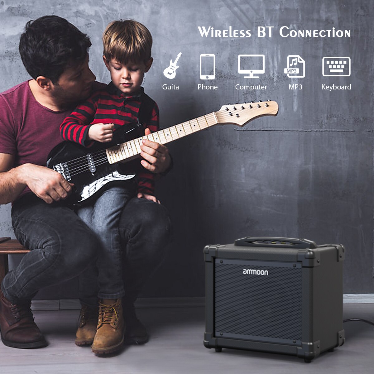 Ammoon GA-10-Amplificador de guitarra eléctrica, 10W, amplificador BT compatible con modos de limpieza/distorsión AUX IN Gain Bass agudos, Control de volumen