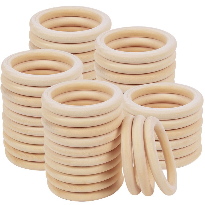 Anillos de madera sin terminar, varios tamaños, anillos circulares de madera Natural de Color sólido para joyería artesanal de macramé, aros de madera decorativos