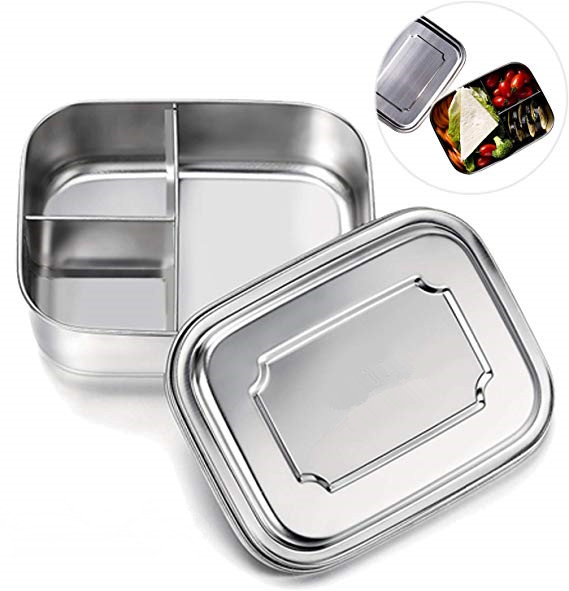 Stainless Steel Bento Lunch Box Containers with 3 Compartments , Metal Lunch Box for Kids or Adults BPA Free