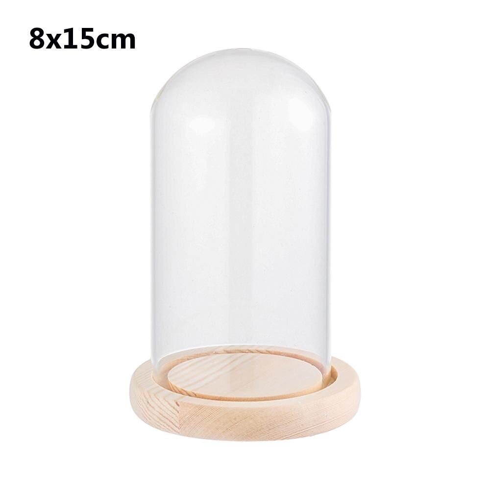 Fairy Lights Glass Vase Jar Transparent Bottle Terrarium Glass cloche Dust Cover Wooden base Flower Storage box: 8x15cm