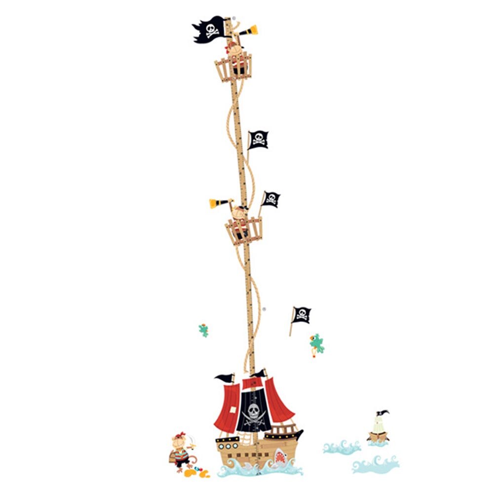 Cartoon Pirate Ship Height Ruler Wall Stickers For Kids Rooms Boys Growth Chart Removable Vinyl