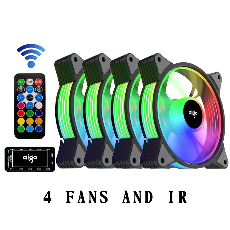 Aigo AR12 Cooler PC Cooling Argb Fan RGB Fan 120mm Fan Cooler RGB Cooling Argb Mute IR AURA SYNC Computer Gaming Fans For PC: 4 FANS IN 1