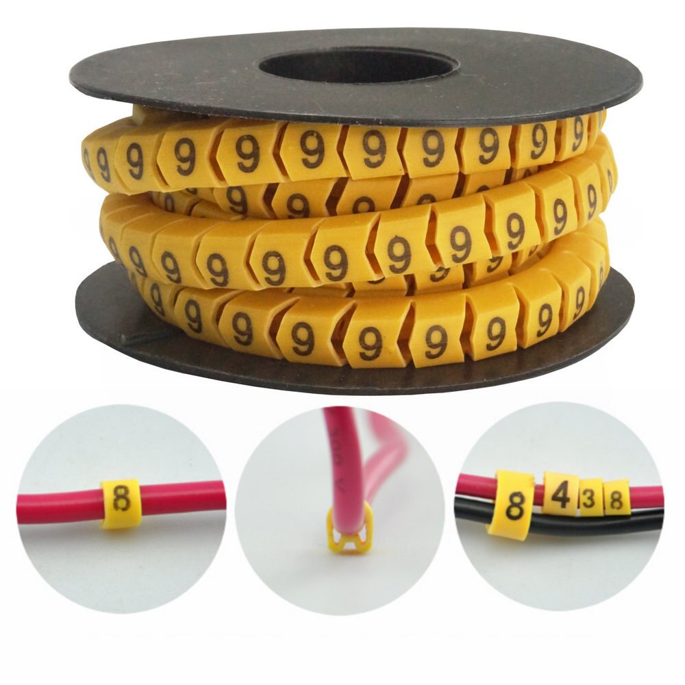 3500 st mjuk pvc power wire nummermarkör set nr . 0 ~ 9, gul kabelmarkör, trådmarkering, trådidentifieringsetikett