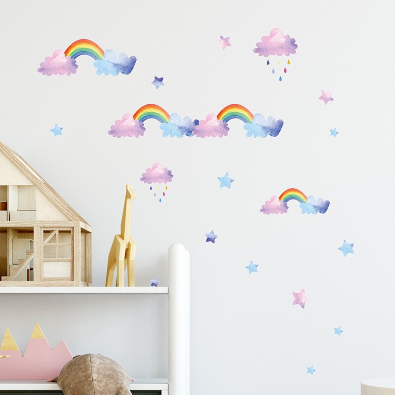 Tegneserie cloud rainbow wallstickers til baby børneværelser soveværelse garderobe boligindretning vægmaleri børnehave layout klistermærker tapet
