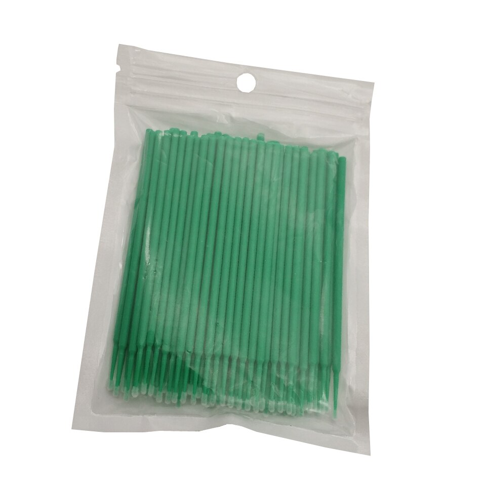 100 stk/parti sml størrelse engangs bomuld blød vatpind øjenvippeforlængelse mikrobørste applikatorer individuel mascara mikro børste pind: M grøn