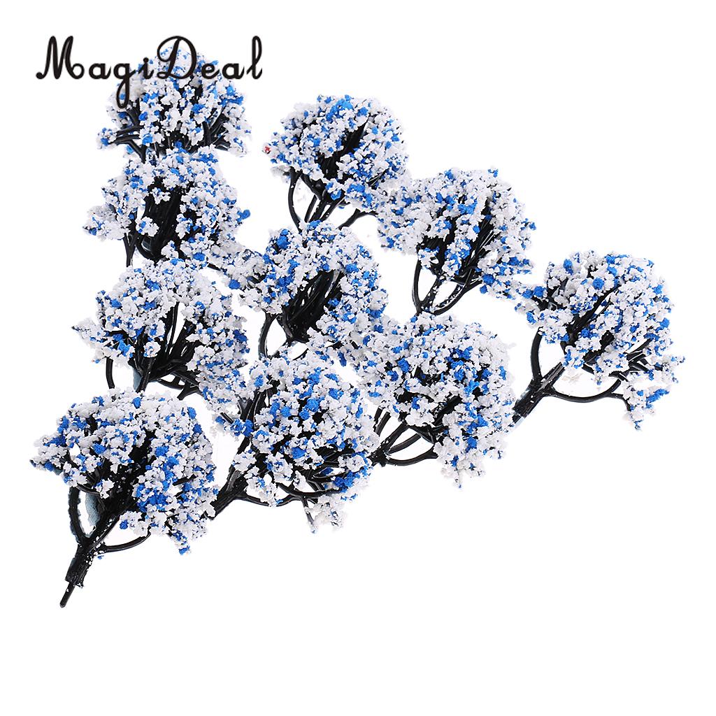 MagiDeal 10Pcs Train Railroad Garden Scene Scenery Landscape Model Trees N Scale with Flowers Model Building Kits Layout 6cm